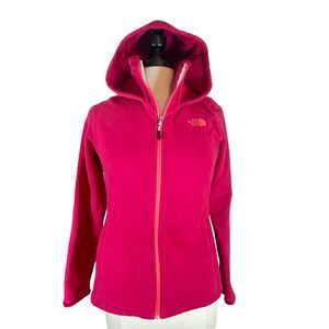 The North Face Jacket Sz M Womens Red and Pink Hoodie Full Zip Fuzzy Soft Inside